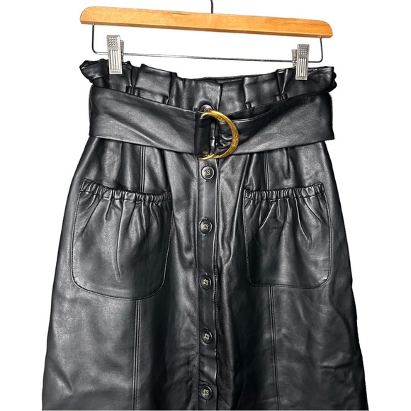 NWT Tularosa Jenna Faux Leather Midi Button Down Belted Skirt Black Size Small - Picture 4 of 14